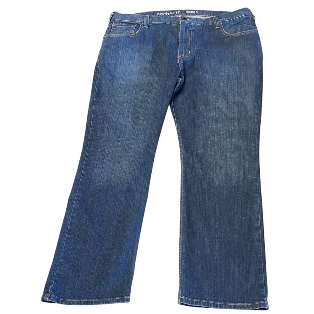 Men's Carhartt 42x30 Relaxed Fit Dark Blue Denim Pants Cotton Outdoor Jeans EUC